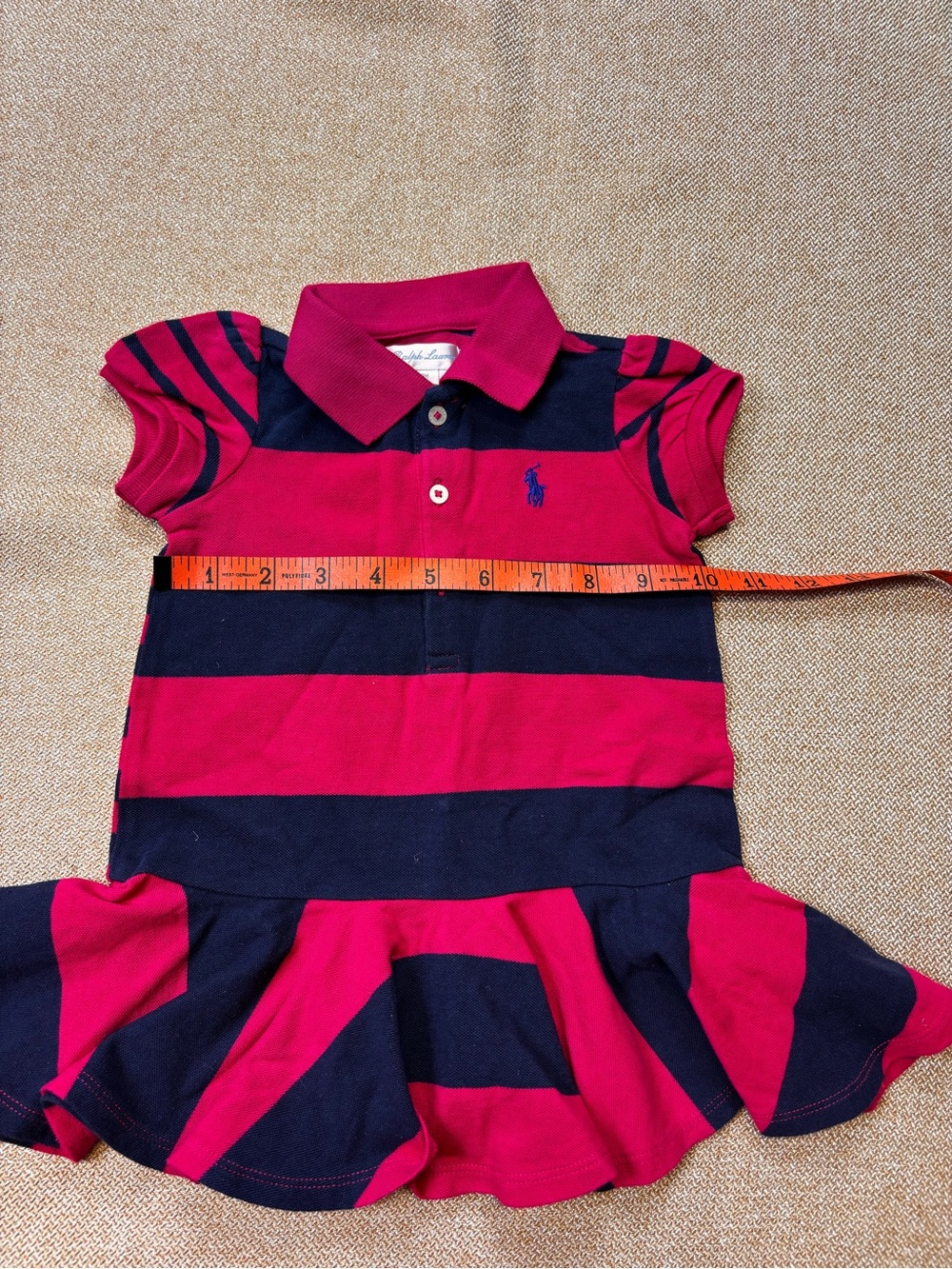 Ralph Lauren Red & Navy Striped Polo Dress with Flared Skirt 9M - Picture 5 of 7